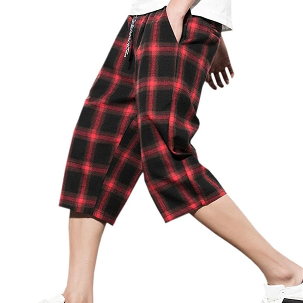 DANTILE™️  Capri Plaid Shorts Black & Red